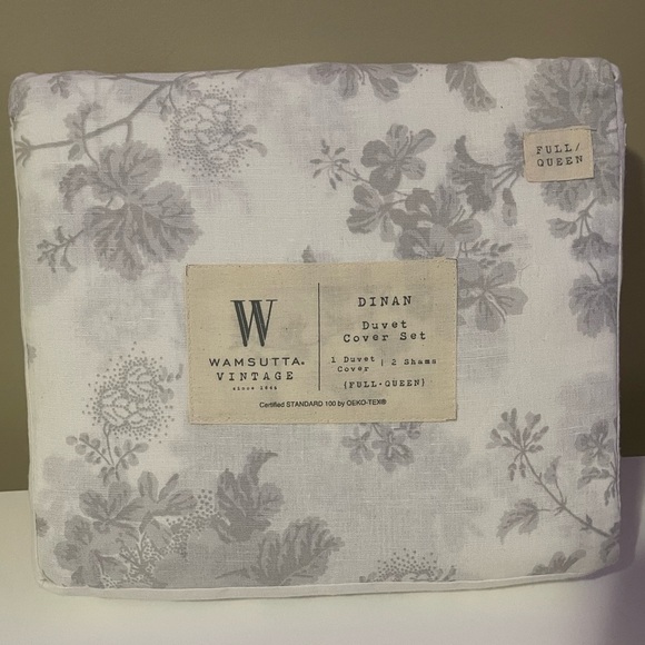 NWT Wamsutta Vintage Dinan 3-Piece Full/Queen Duvet Cover Set Floral Grey - Picture 2 of 4
